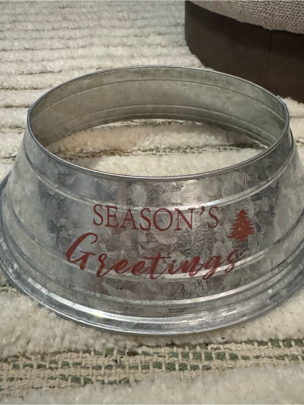 Galvanized Metal Mini Christmas Tree Collar – "Season's Greetings" Farmhouse